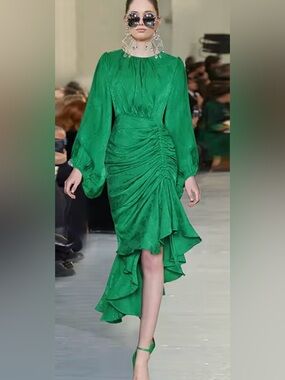 Irregular Fishtail Dress Woman Size M Lantern Sleeve Elegant Luxury Evening🔥🔥